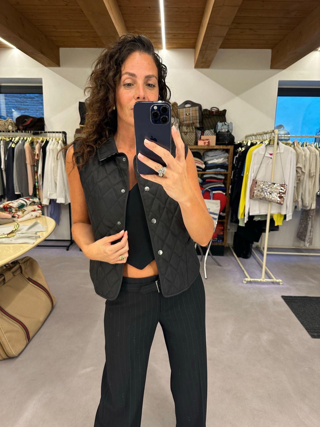 GILET TRAPUNTATO BURBERRY NERO FINISH OPACO INTERNO CHECK