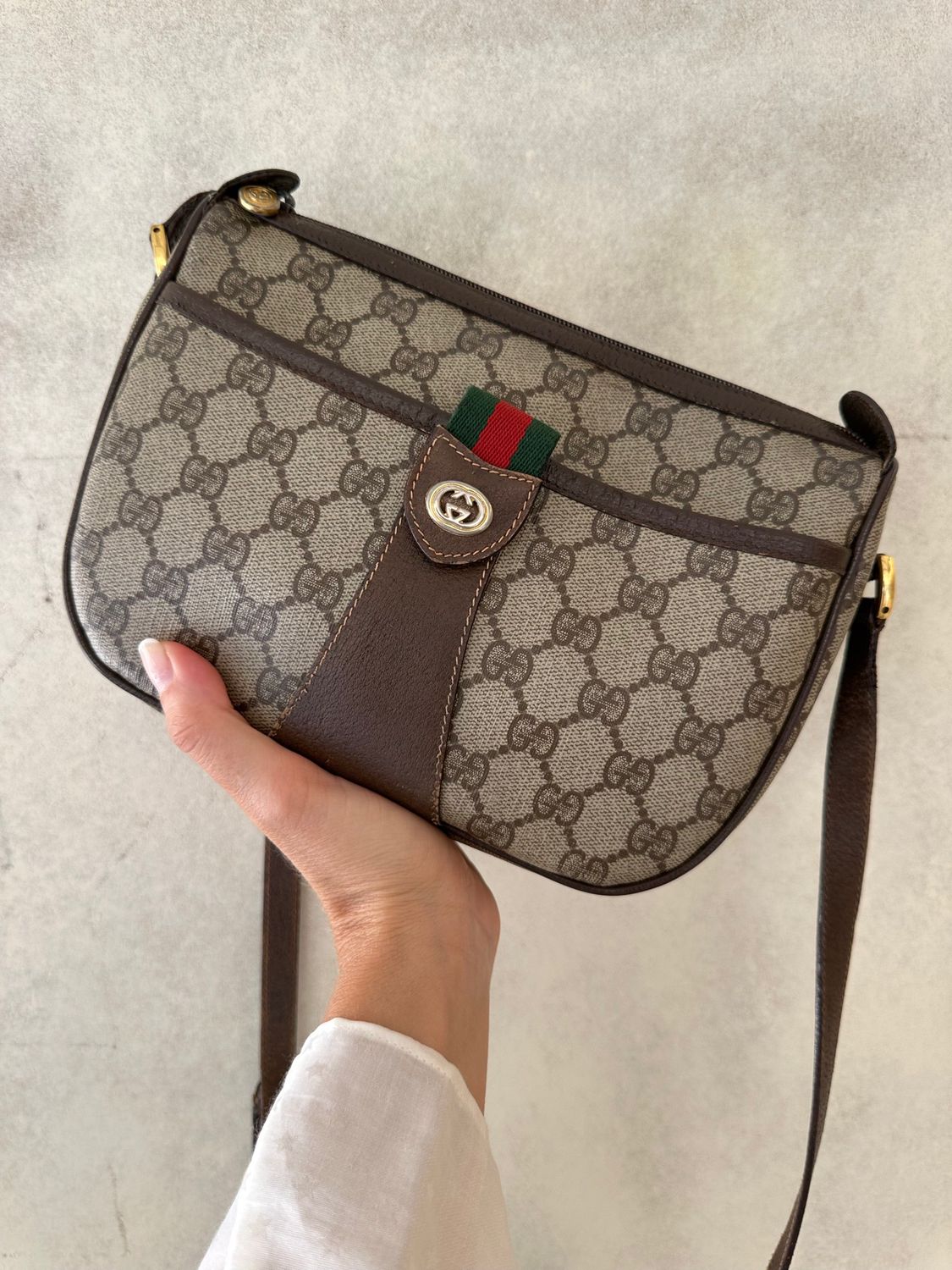 TRACOLLA GUCCI VINTAGE LOGO CAMMEO E DETTAGLIO BANDA WEB