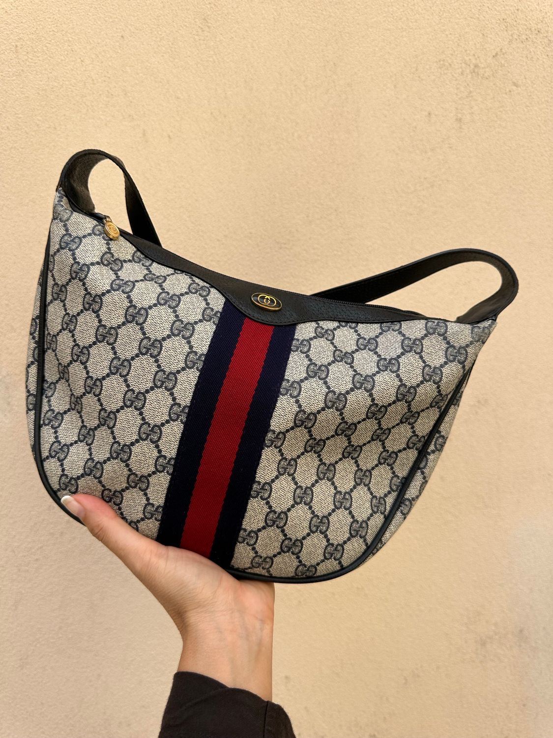 MEZZALUNA CON TRACOLLA GUCCI VINTAGE OPHIDIA LINEA BLU