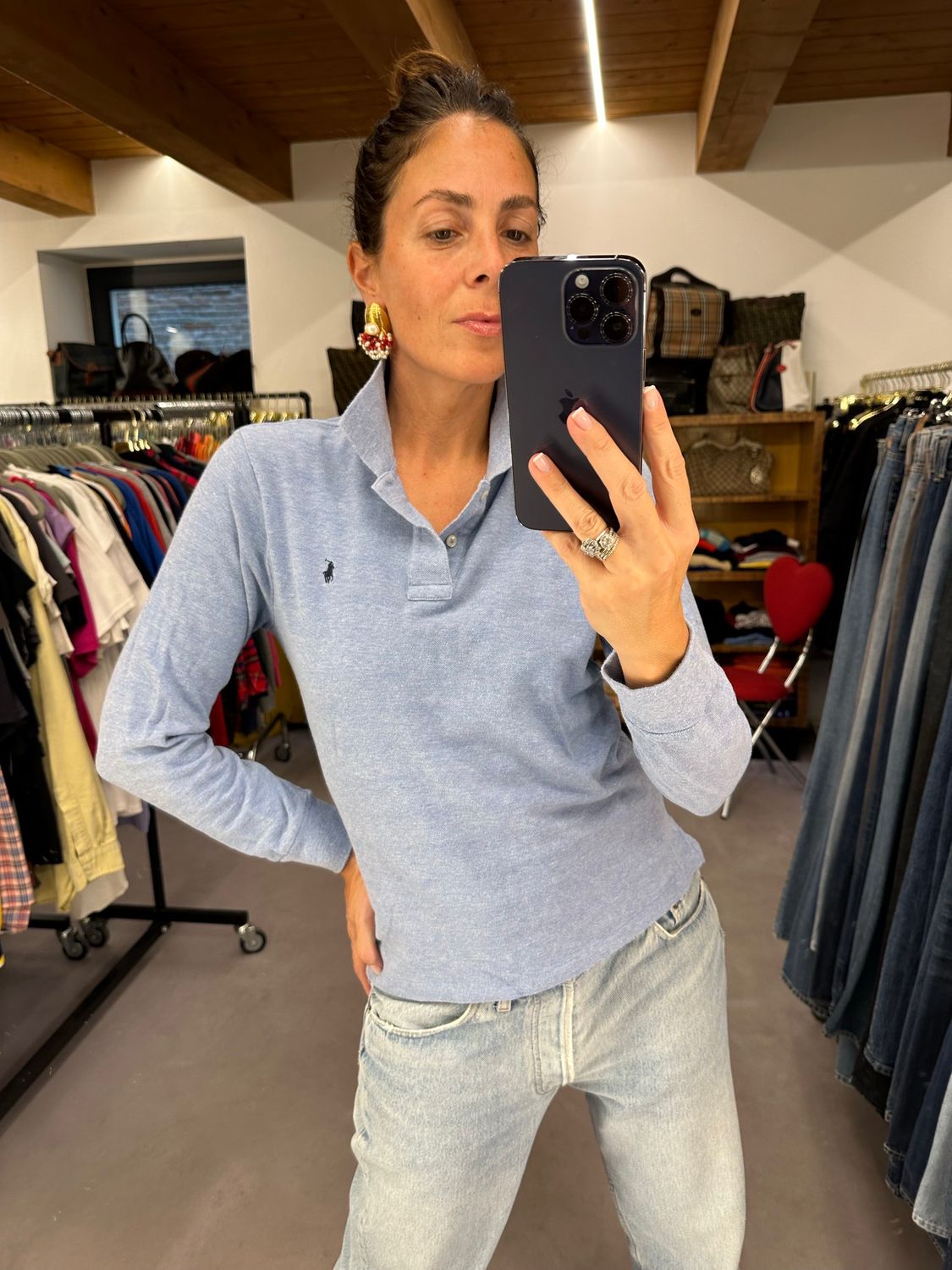 POLO RL MANICA LUNGA AZZURRO MELANGE TG S