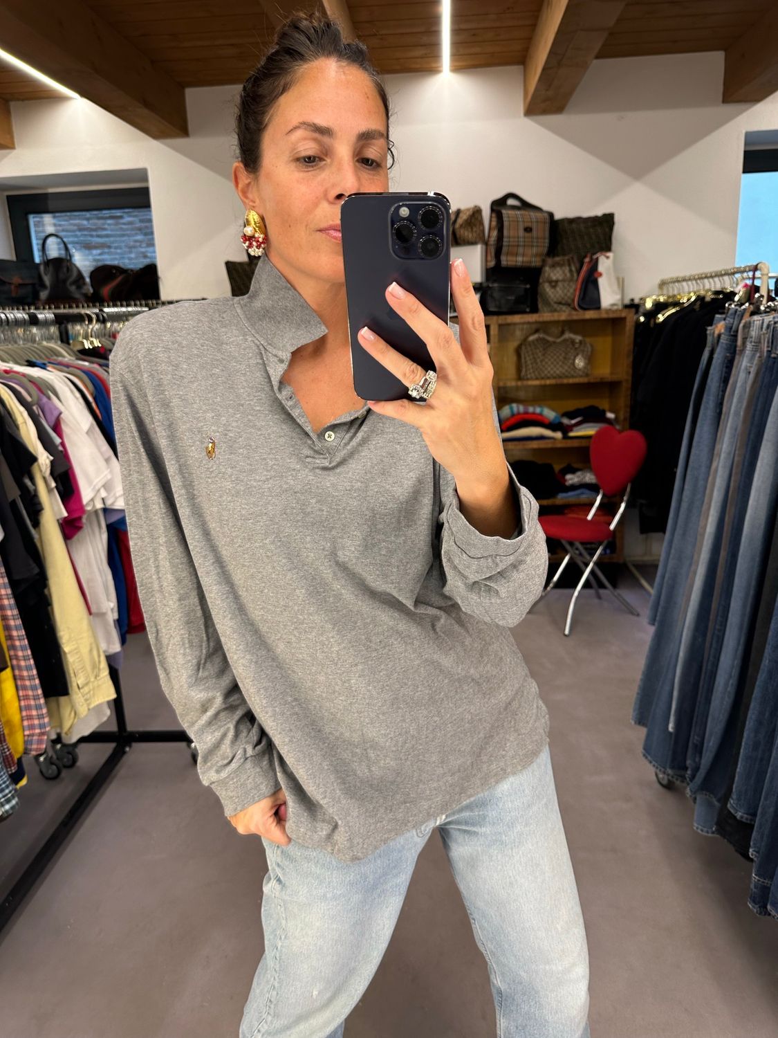 POLO RL JERSEY DI COTONE GRIGIO CHIARO MELANGE CAVALLINO DETTAGLIATO TG XL