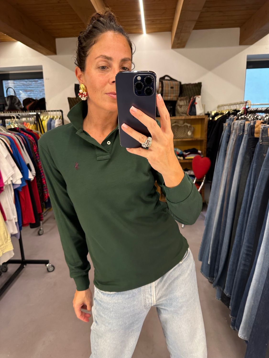 POLO RL JERSEY DI COTONE VERDE BOTTIGLIA TG XS UNISEX