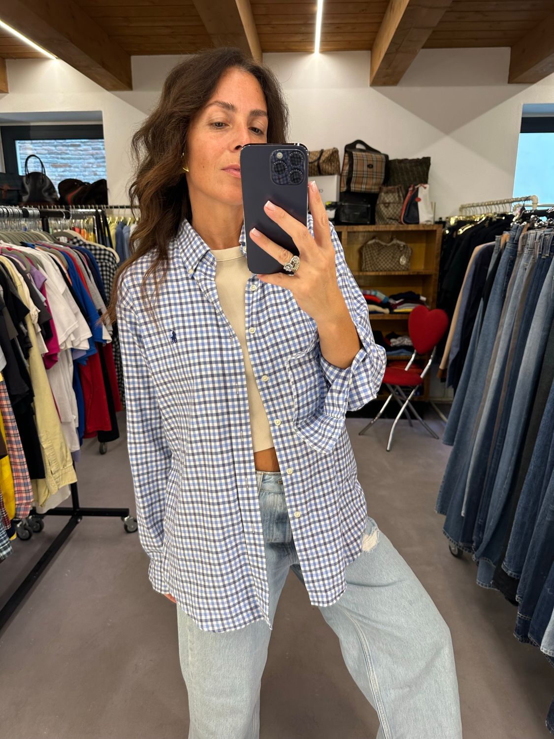 CAMICIA RALPH LAUREN CALDO COTONE VICHY BLU AZZURRO TG M