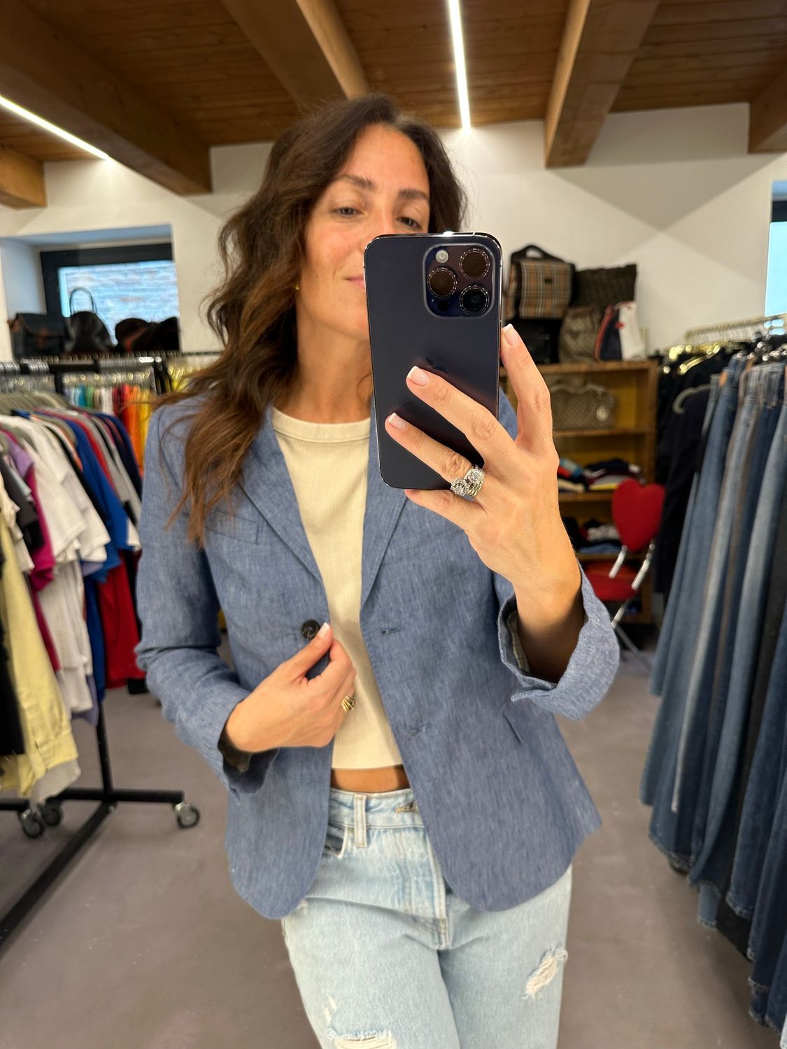 GIACCA DONNA PURO LINO BLU SIMIL DENIM