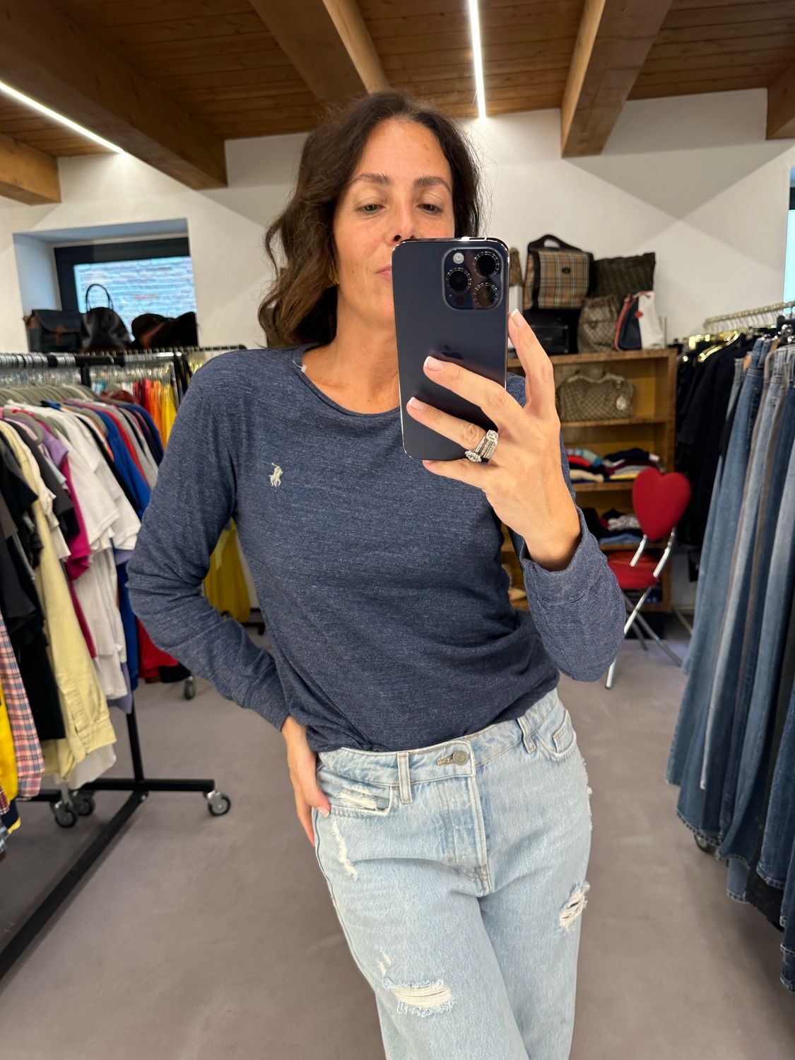 T-SHIRT RALPH LAUREN MANICA LUNGA BLU MELANGE TG S