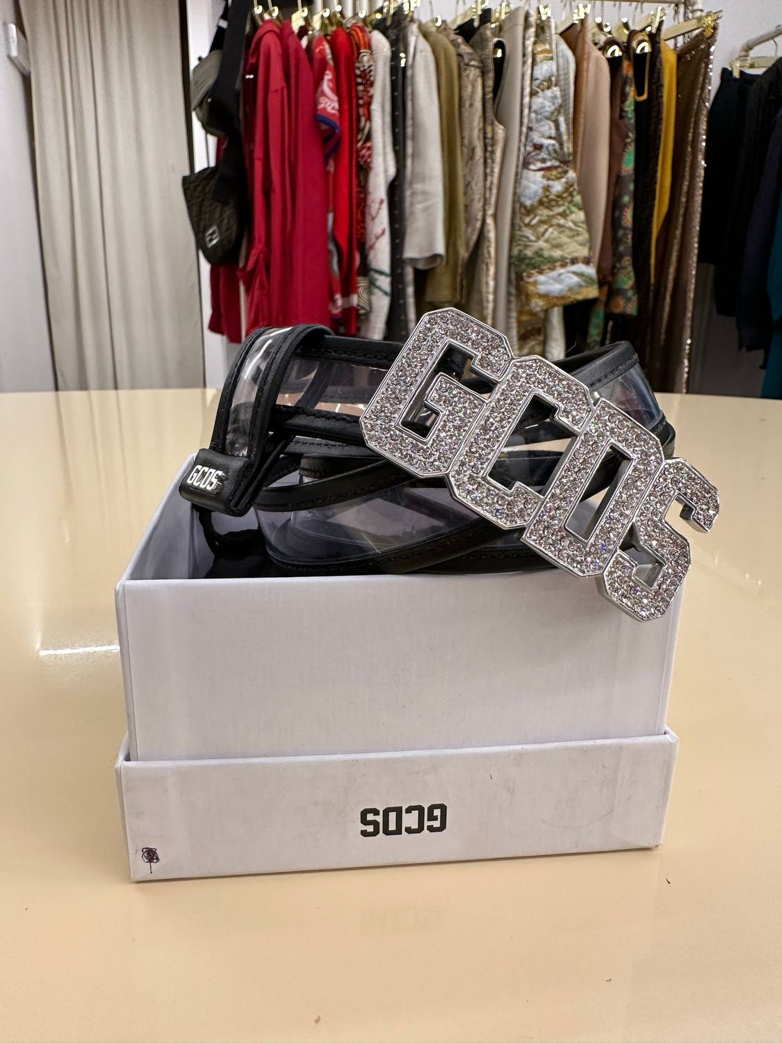 CINTA GCDS NERA PLEXI LOGO STRASS