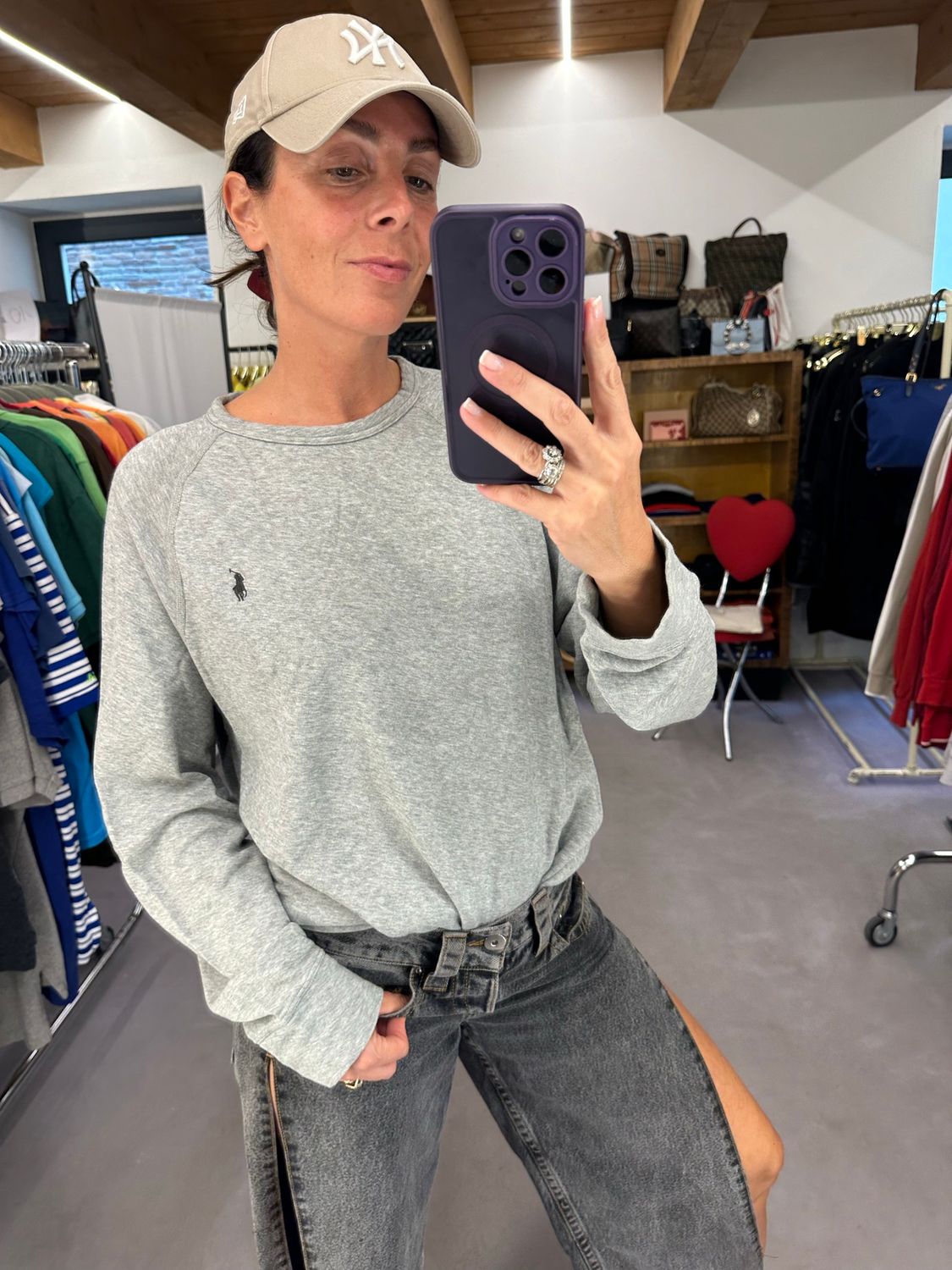 FELPINA GARZATA RALPH LAUREN GRIGIO CHIARO MELANGE TG L UNISEX 