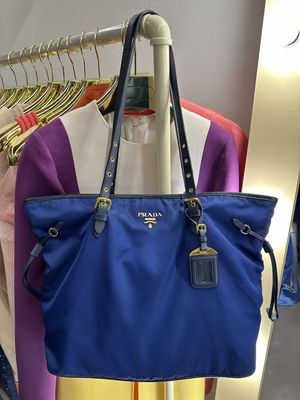 SHOPPER TRAPEZIO PRADA NYLON BLUETTE SAFFIANO BLU
