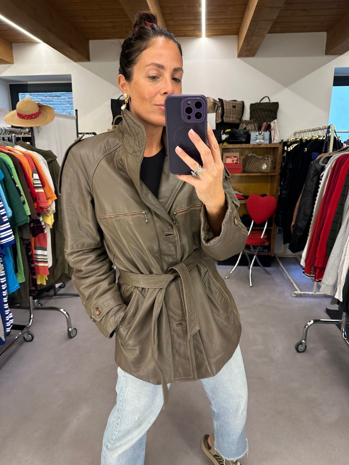 TRENCH MIDI VERA PELLE GRIGIO/MARRONE TG 46 UNISEX