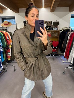 TRENCH MIDI VERA PELLE GRIGIO/MARRONE TG 46 UNISEX
