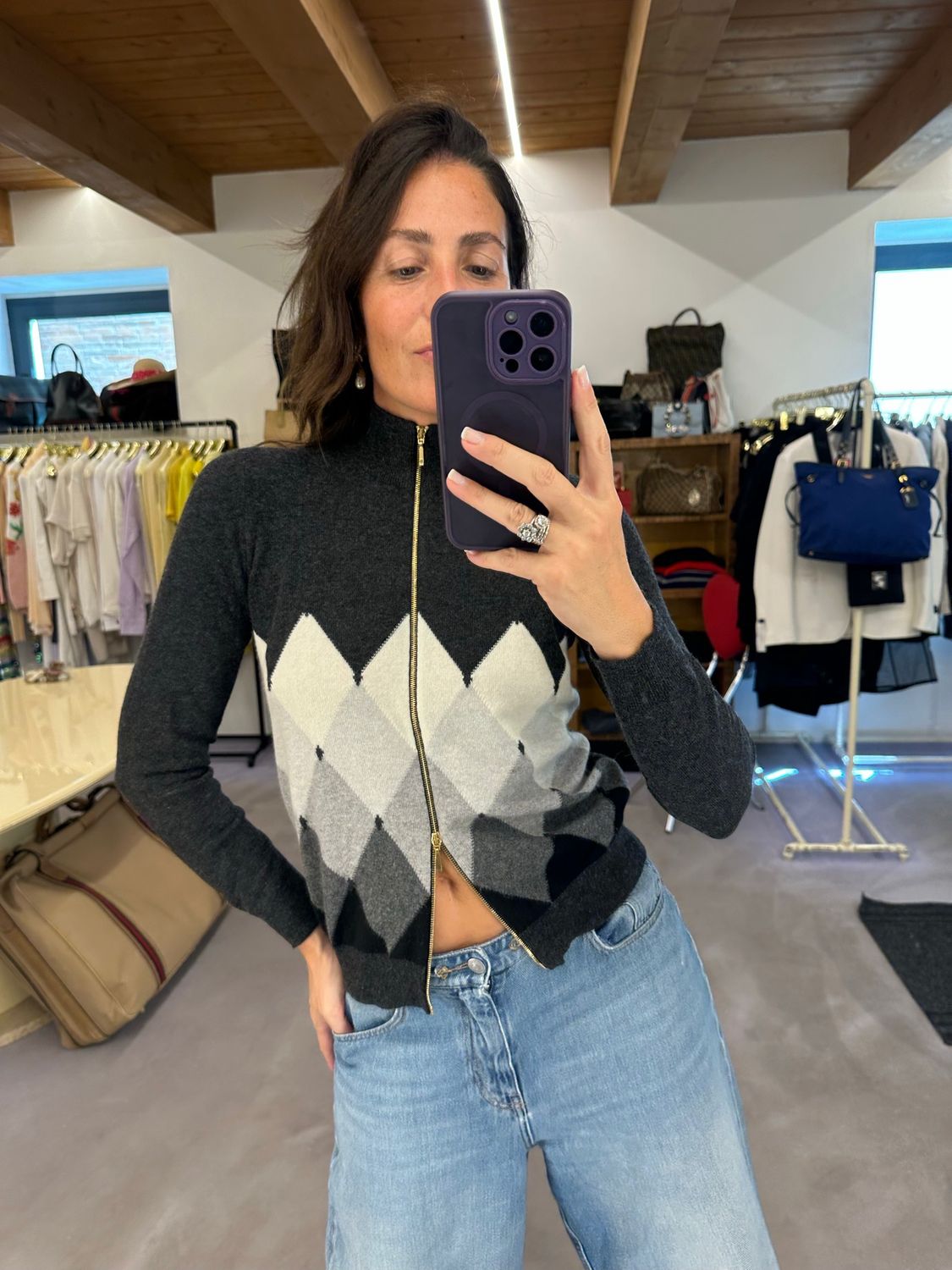 CARDIGAN BALLANTYNE ROMBI PURO CASHMERE DONNA TG 42
