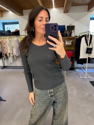 MAGLIONCINO DONNA TOMMY HILFIGHER GRIGIO ANTRACITE MELANGE TRECCE E LOGO TG M