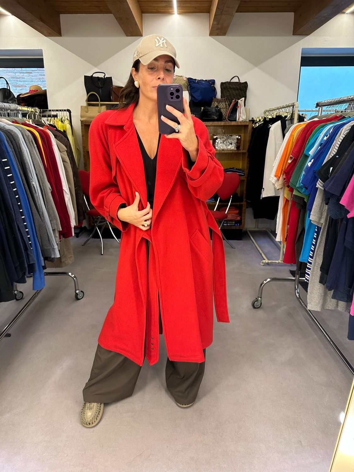 CAPPOTTO VINTAGE PURA LANA VERGINE ROSSO FRAGOLA TG 44 OVER