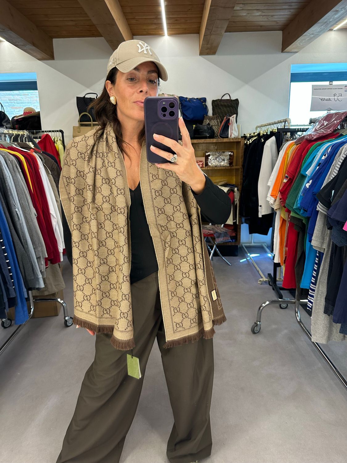 MAXI SCIARPA STOLA GUCCI LANA JACQUARD SABBIA/MARRONE