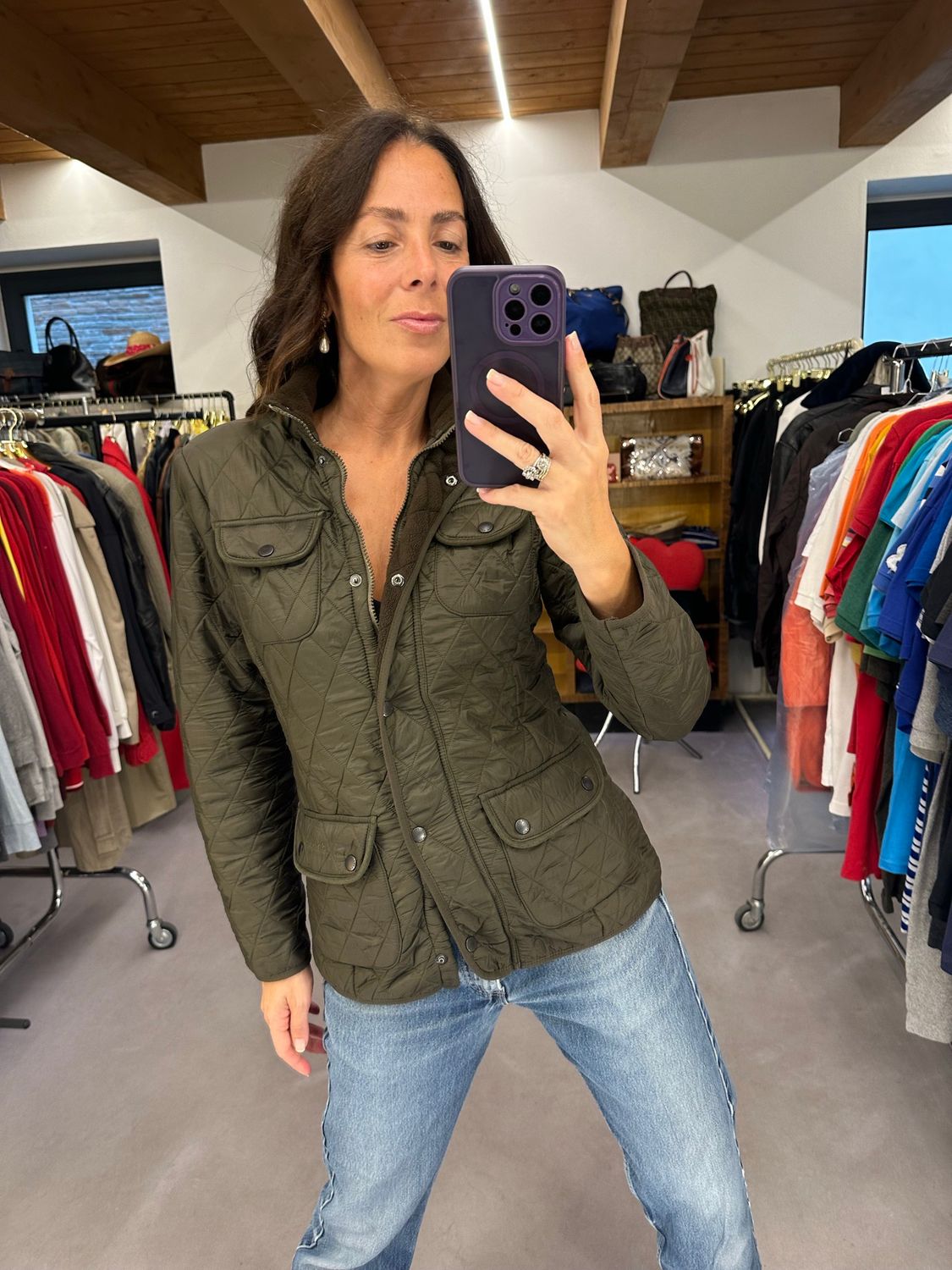 TRAPUNTINO BARBOUR VERDE MILITARE DONNA TG 40