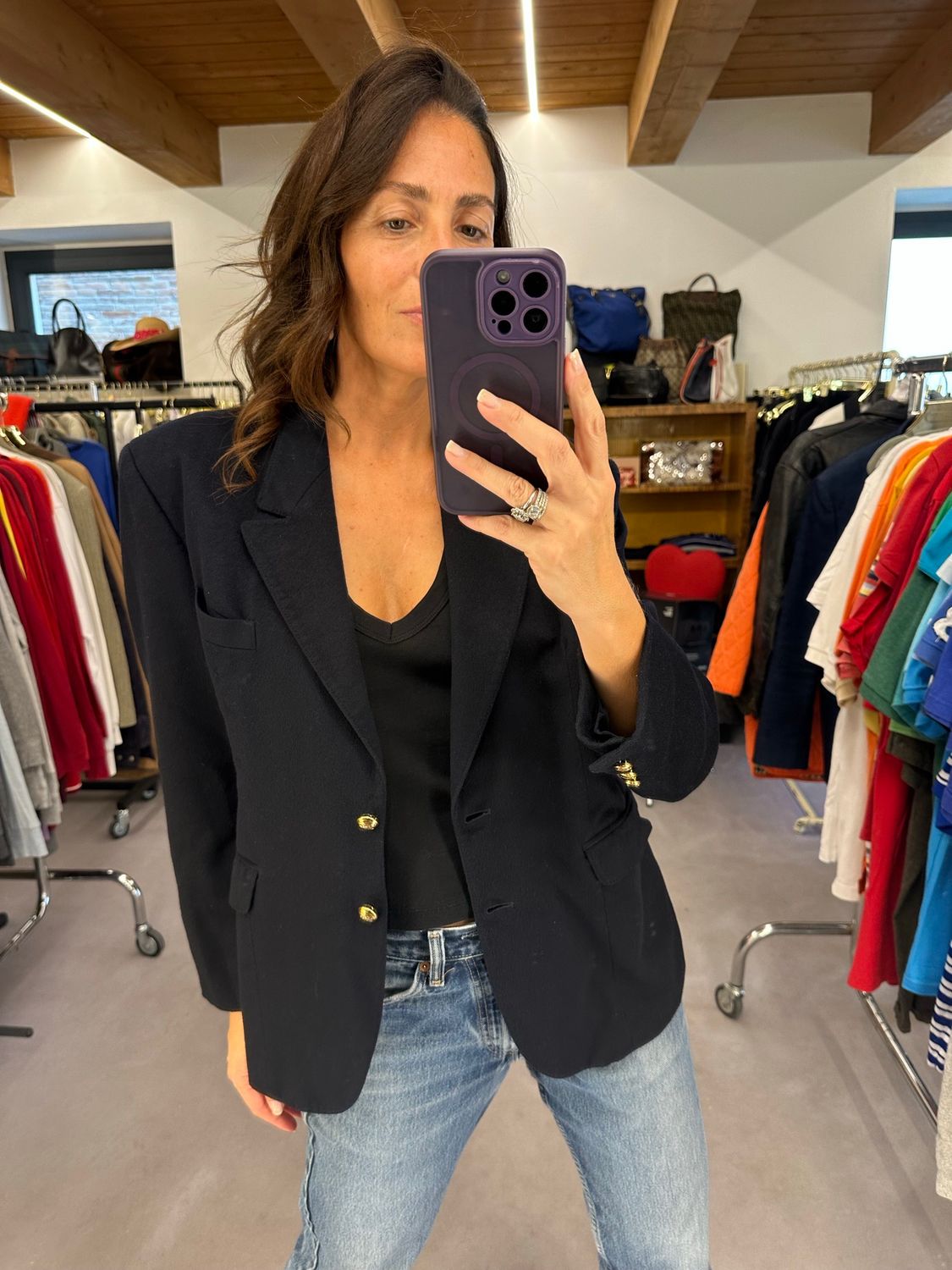 BLAZER DONNA BURBERRY LANA E CASHMERE BLU BOTTONI ORO