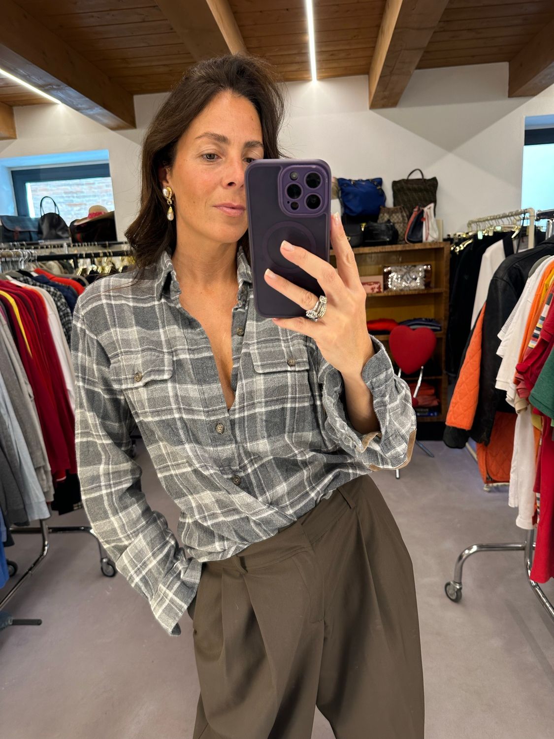 CAMICIA POLO RALPH LAUREN INVERNALE SCOZZESE GRIGIO TG M UNISEX
