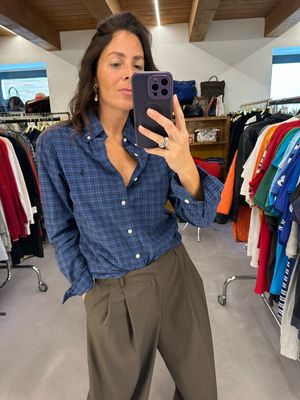 CAMICIA RALPH LAUREN SCOZZESE BLU NERO BOTTON DOWN MADREPERLA TG M SLIM