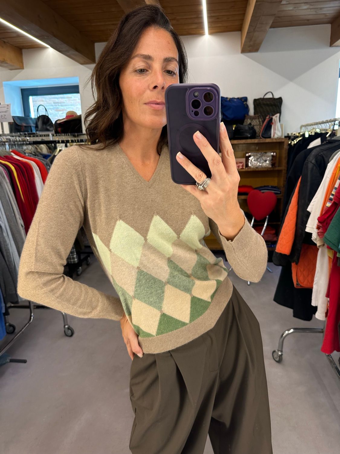 BALLANTYNE PURO CASHMERE FANTASIA ICONICA BEIGE/VERDE DONNA TG 44