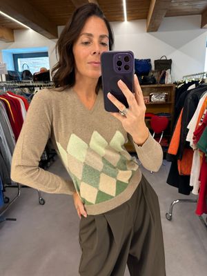 BALLANTYNE PURO CASHMERE FANTASIA ICONICA BEIGE/VERDE DONNA TG 44