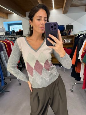 BALLANTYNE PURO CASHMERE FANTASIA ICONICA ROMBI GRIGIO/ROSA DONNA TG 42