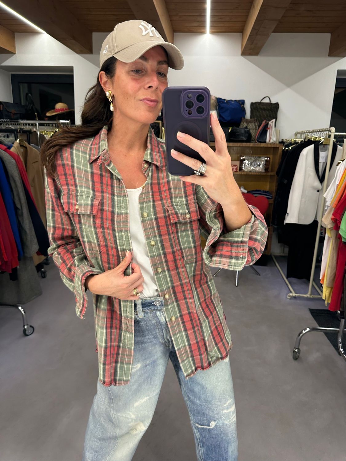 CAMICIA RALPH LAUREN FLANELLA PESANTE SCOZZESE SALVIA E FRAGOLA