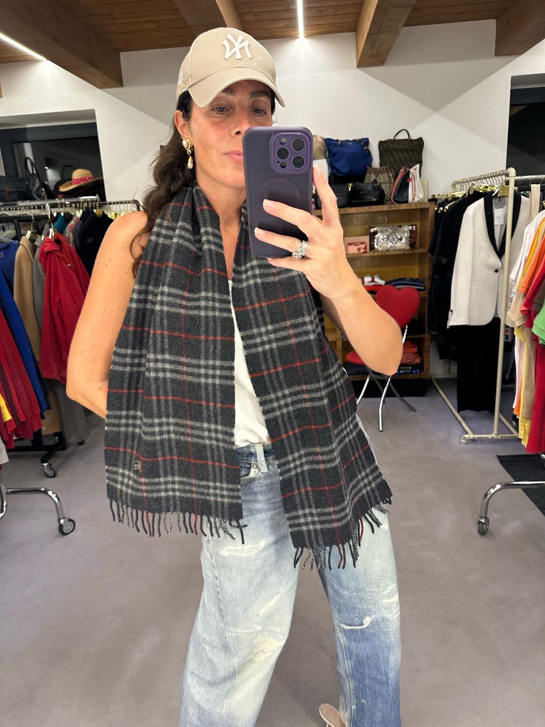 SCIARPA BURBERRY PURA LANA VERGINE CHECK GRIGIO ANTRACITE