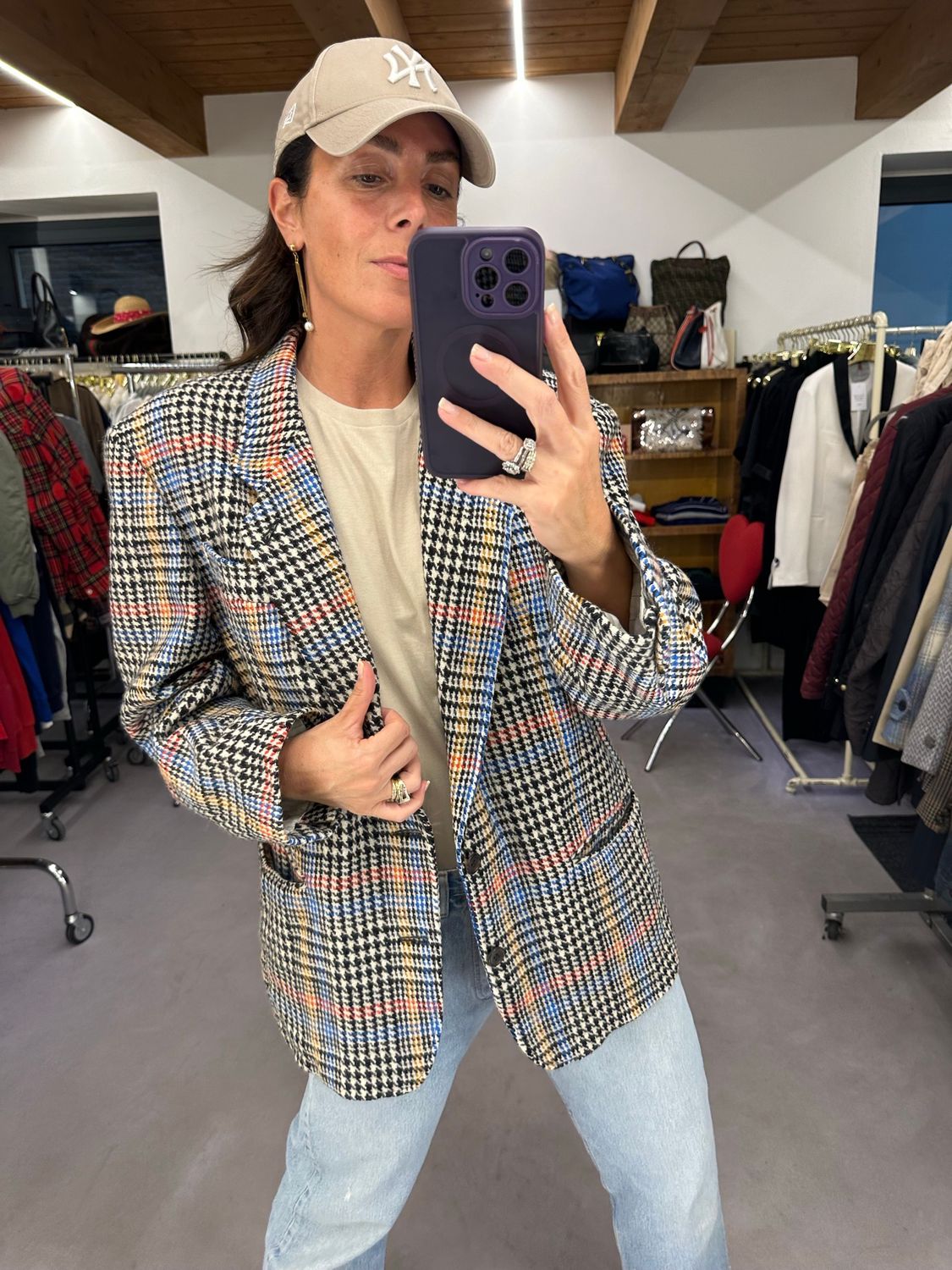 BLAZER VINTAGE PURA LANA SARTORIALE PIED DE POULE BIANCO/NERO E MULTICOLOR 