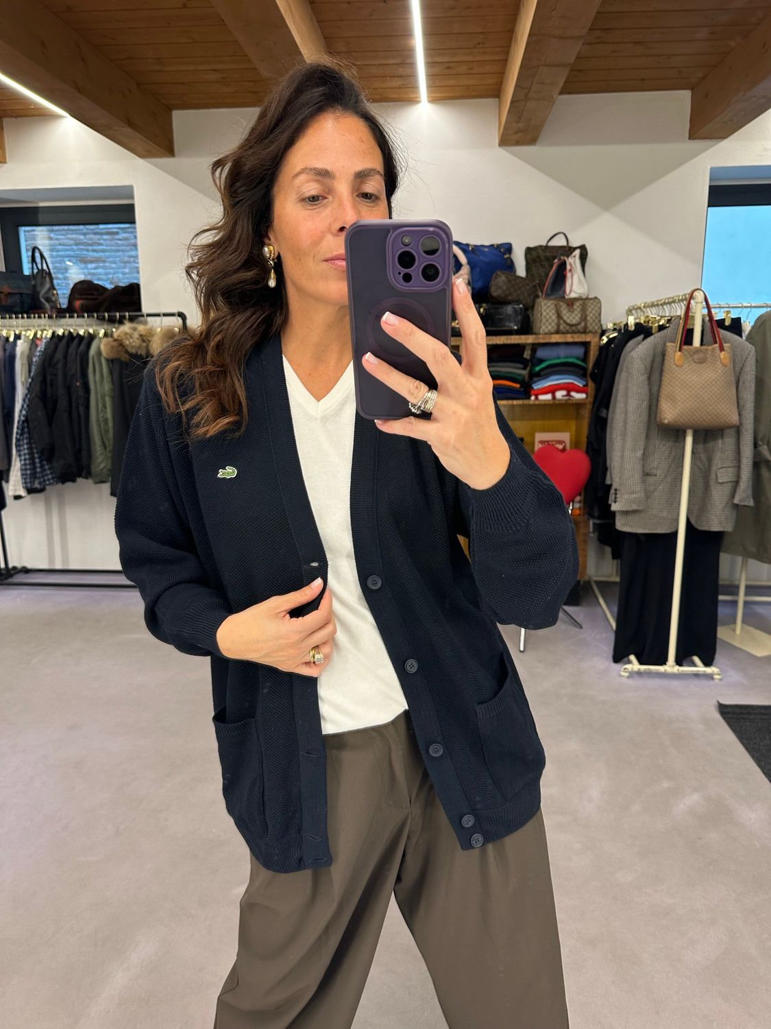CARDIGAN LACOSTE VINTAGE LANA BLU NOTTE TG XL UNISEX