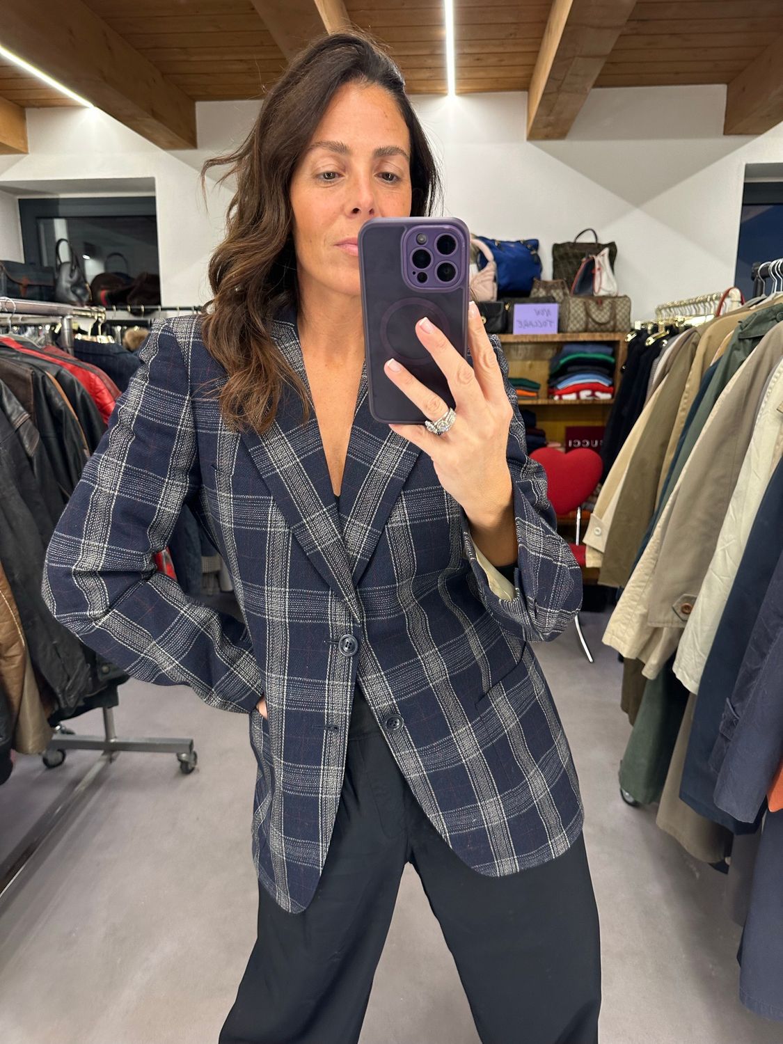 BLAZER SARTORIALE PANNO DI LANA SCOZZESE BLU TG 50