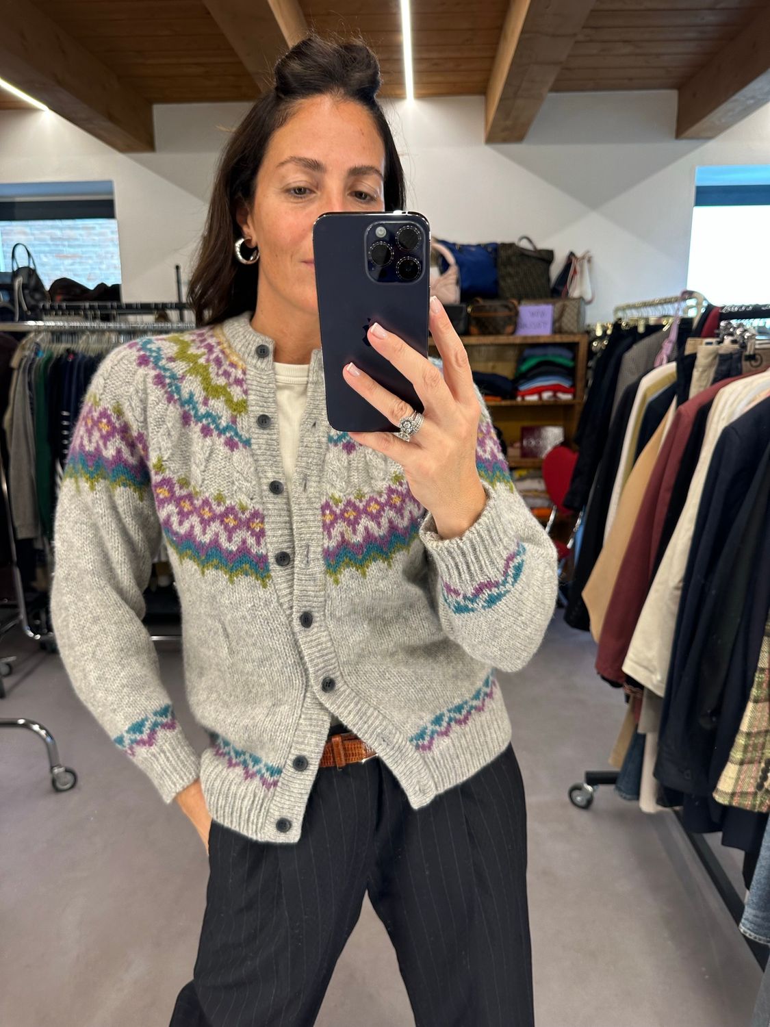 CARDIGAN VINTAGE PURA LANA FANTASIA NORVEGESE 
