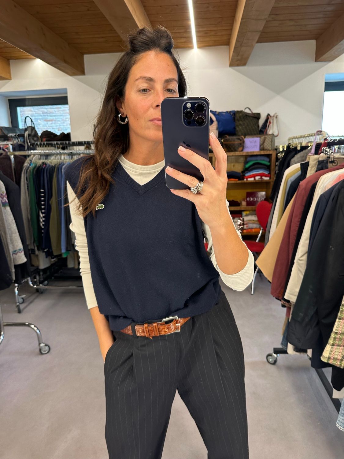 GILET LACOSTE BLU LANA MERINOS UNISEX TG L
