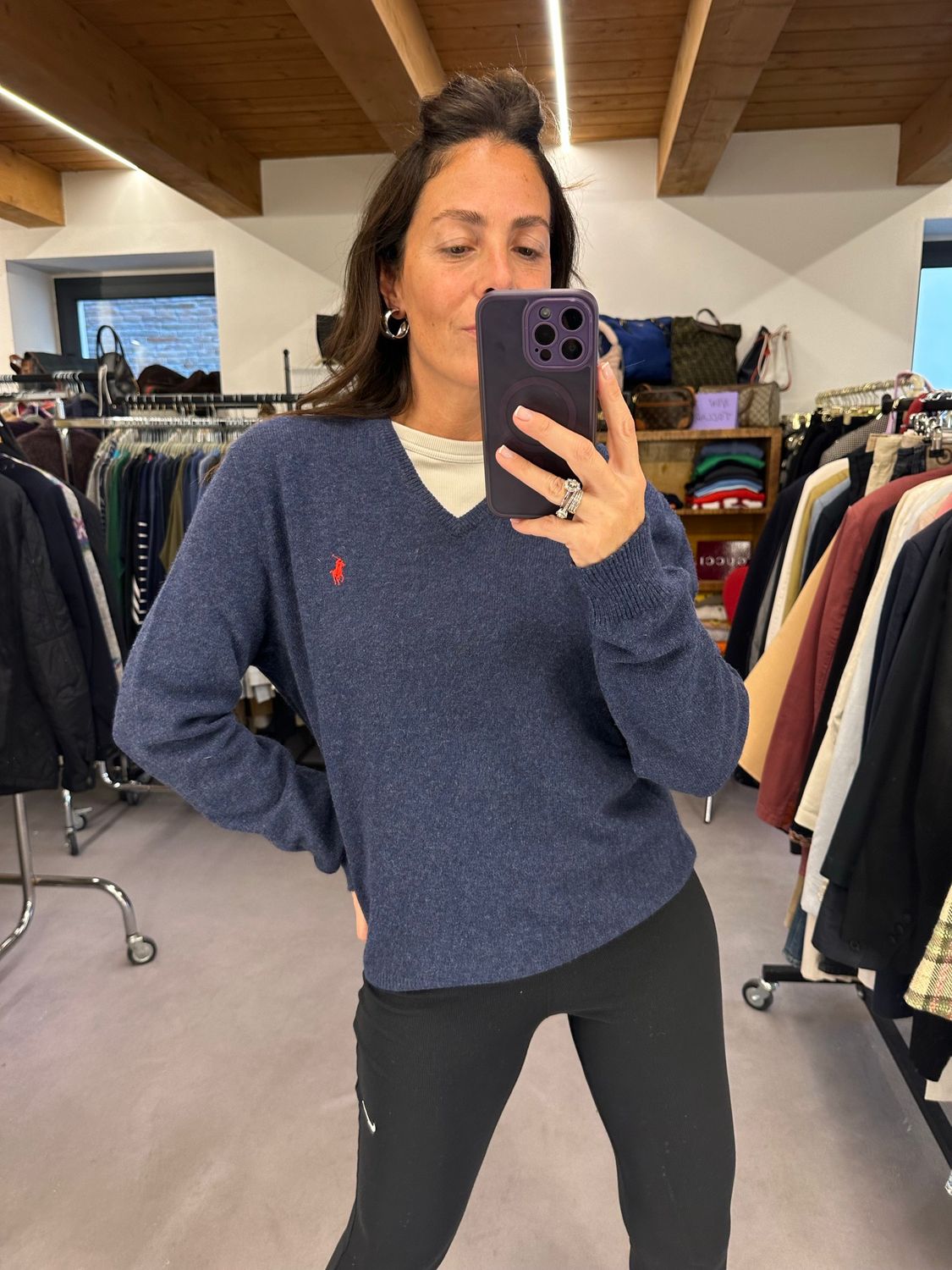 MAGLIONCINO RALPH LAUREN LANA BLU CHIARO MELANGE CAVALLINO ROSSO TG L UNISEX