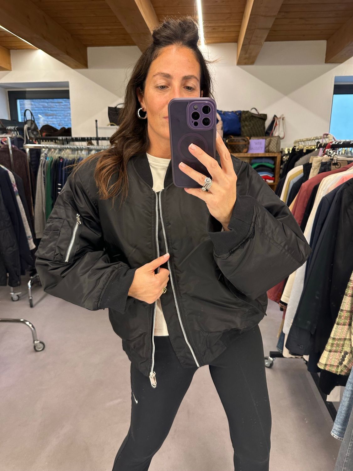 BOMBER NERO IMBOTTITO INTERNO ARANCIO TG M UNISEX