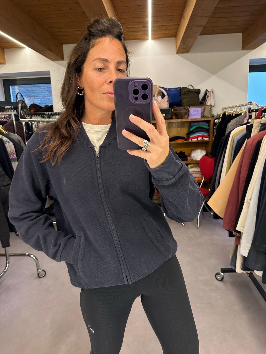 BOMBER RALPH LAUREN FELPA BLU CAVALLINO VERDE TG S ABBONDANTE 