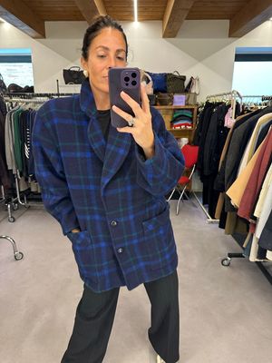 CAPPOTTO VINTAGE MIDI SCOZZESE MAXI BLU