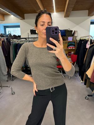 MAGLIONCINO PURO CASHMERE TORTORA MELANGE GIROCOLLO MANICA E TRE QUARTI MODELLO DONNA TG S
