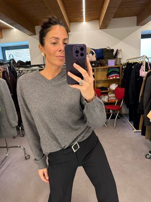 MAGLIONCINO PURO CASHMERE V NECK UNISEX TG L GRIGIO CHIARO MELANGE 