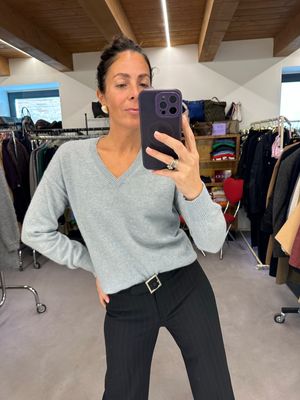MAGLIONCINO PURO CASHMERE V NECK AZZURRO CIELO TG S ABBONDANTE MODELLO DONNA