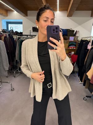 CARDIGAN PURO CASHMERE DONNA SABBIA MELANGE APERTO TG UNICA 