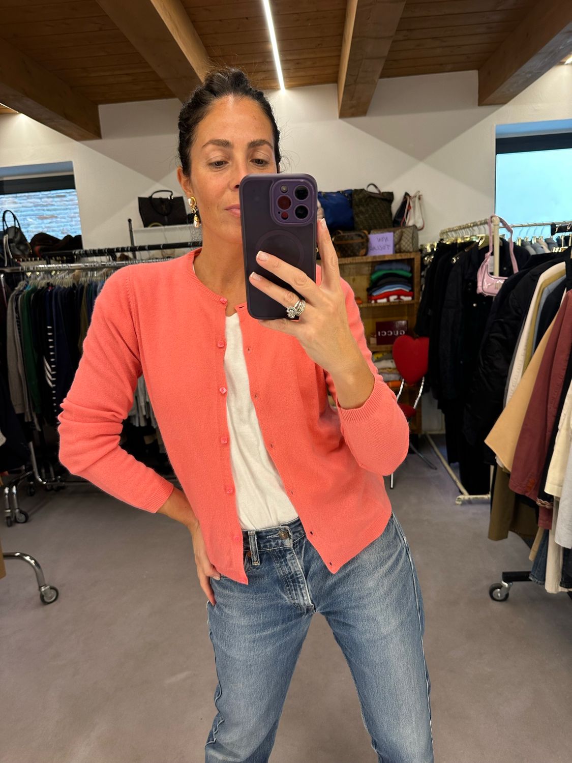 CARDIGAN GIROCOLLO PURO CASHMERE DONNA TG M BOTTONI MADREPERLA SQUADRATI