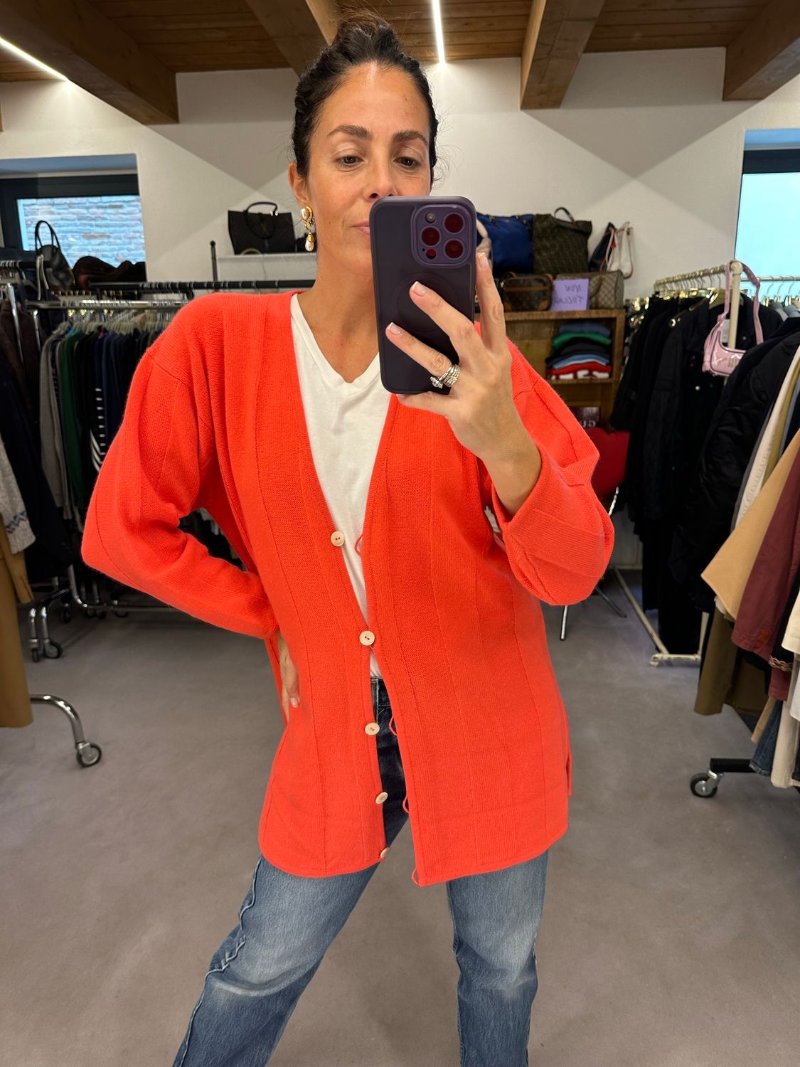 CARDIGAN DONNA BALLANTYNE PURO CASHMERE SALMONE BOTTONI MADREPERLA TG M COMODA