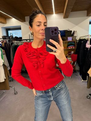 MAGLIONCINO PURO CASHMERE DONNA ROSSO CON ROUCHES