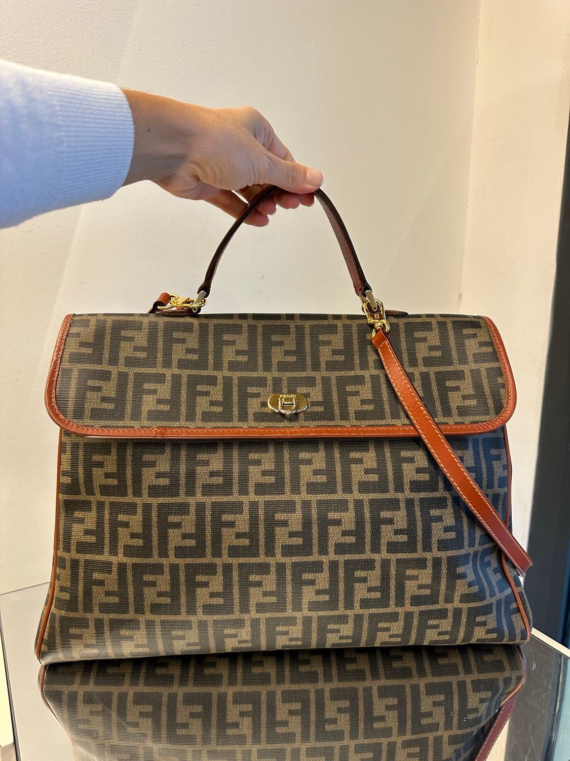 FENDI VINTAGE CANVAS MONOGRAM ZUCCA KELLY STYLE