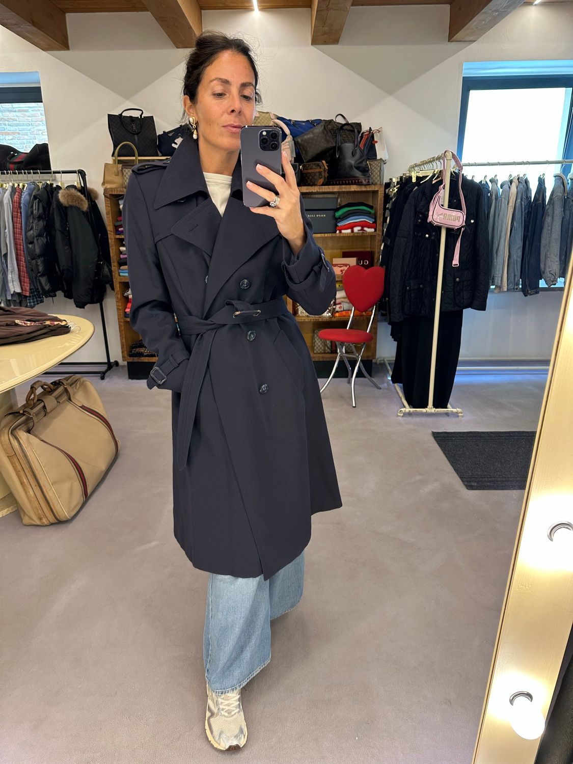 TRENCH VINTAGE PURA LANA VERGINE BLU NOTTE