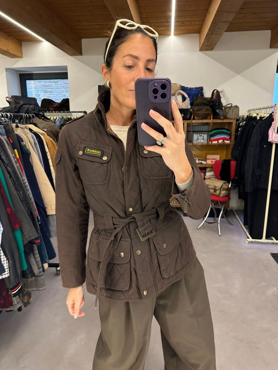 BARBOUR DONNA MARRONE MOD BIKER TG 42