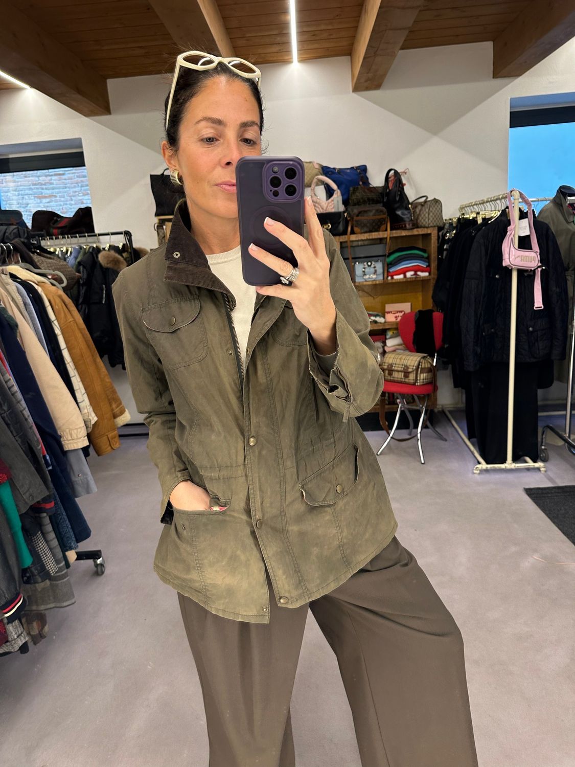 BARBOUR DONNA VERDE INTERNO FANTASIA FLOREALE TG 48