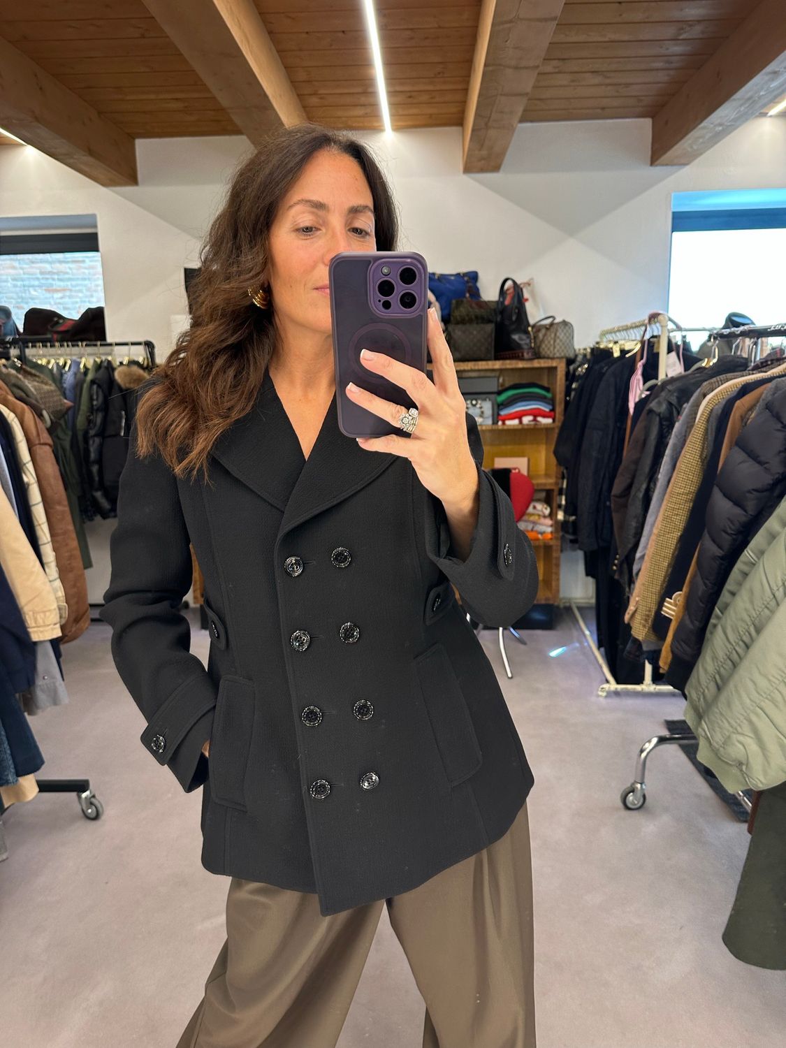 CAPPOTTINO MIDI BURBERRY CREPE DI LANA NERO MODELLO DONNA TG 44