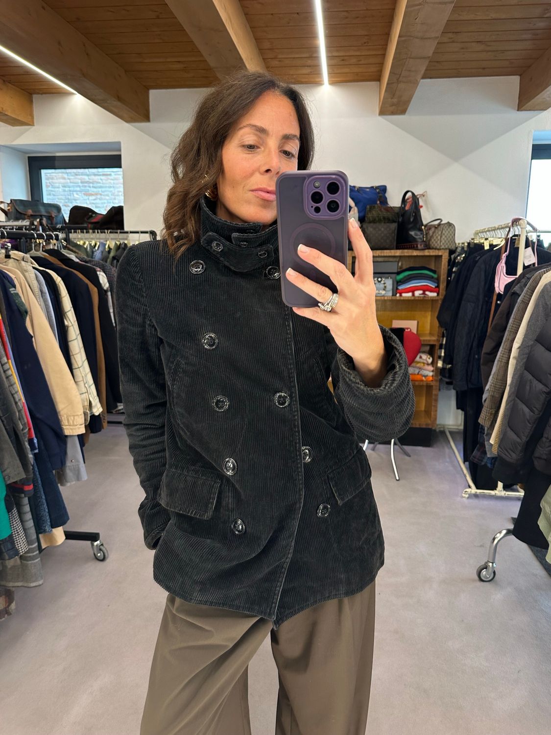 PEACOAT DONNA RALPH LAUREN TG M VELLUTO A COSTE NERO