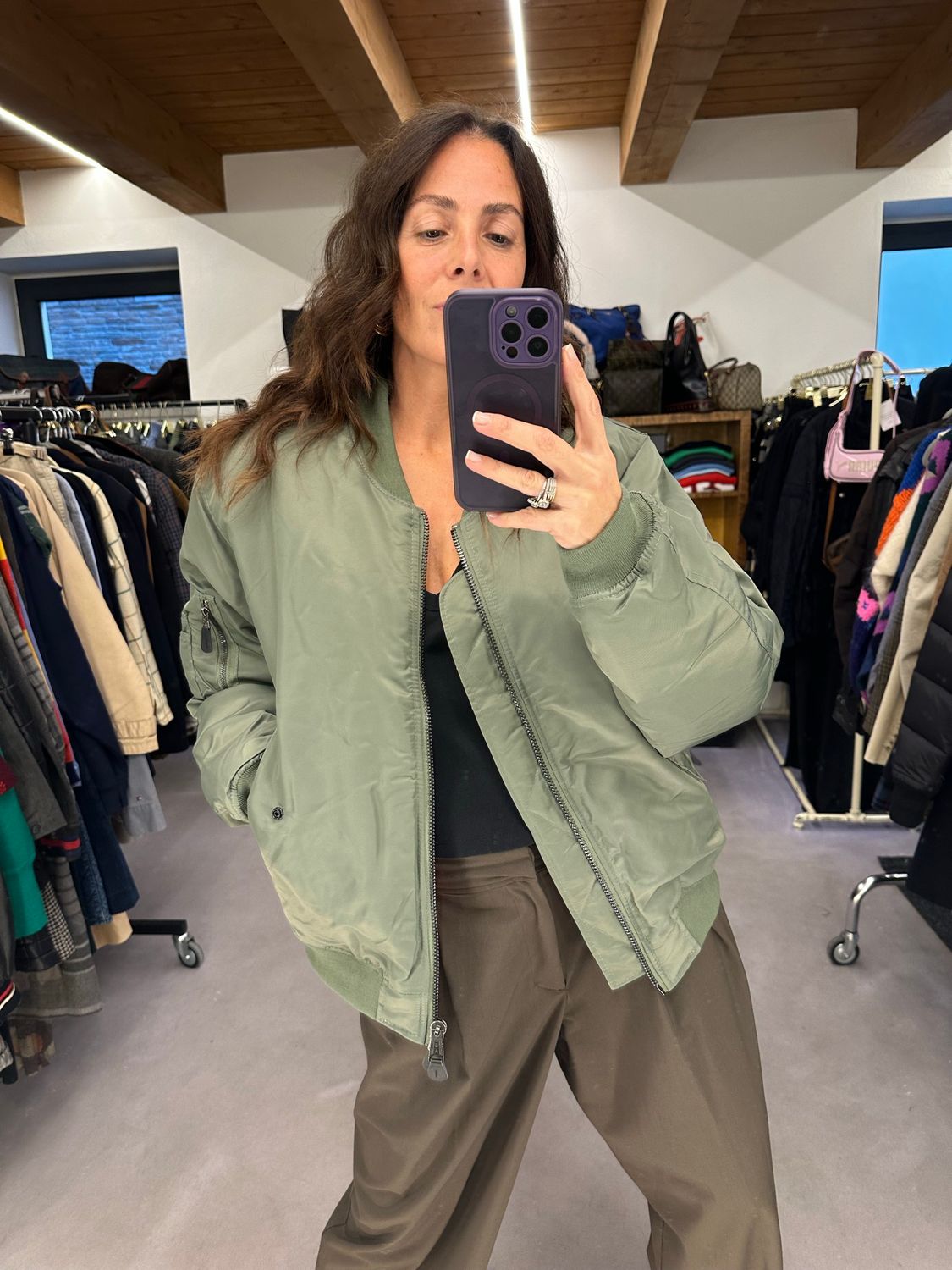 BOMBER OVER NYLON VERDE INTERNO ARANCIO DOUBLE FACE IMBOTTITO TG L UNISEX 